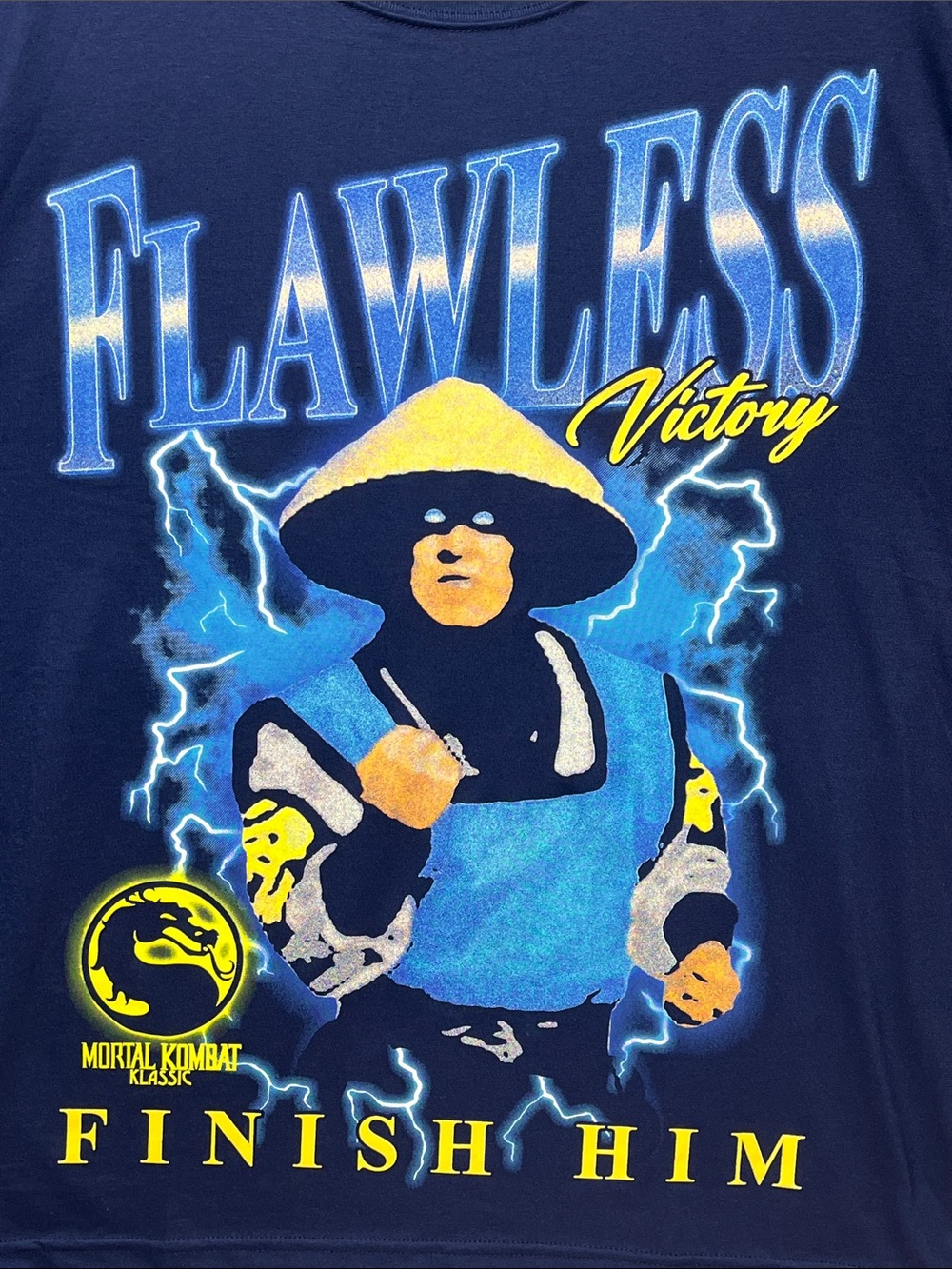 Mortal Kombat Raiden Flawless Victory Graphic T-Shirt Blue Medium NWOT